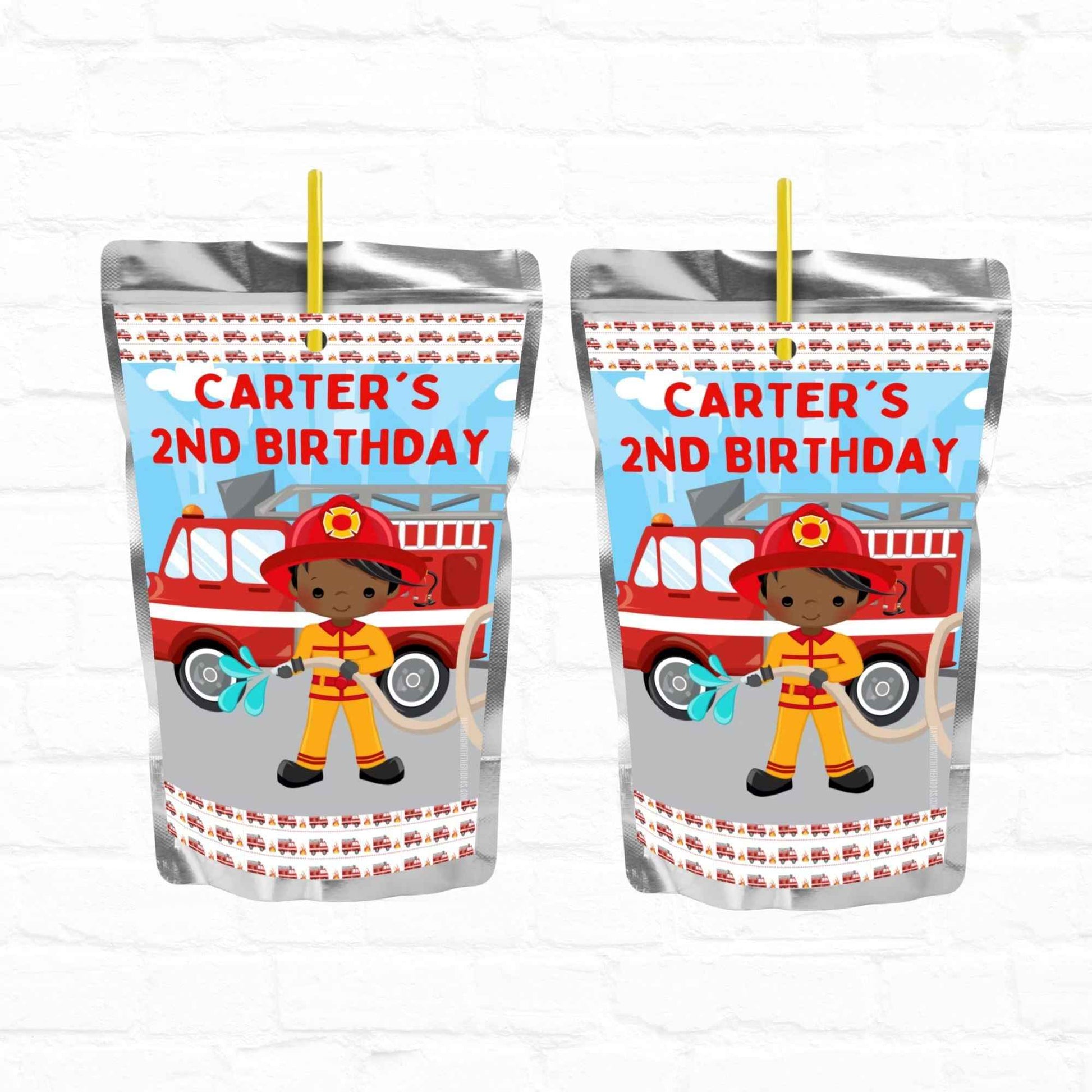 Firefighter Birthday Personalized Juice Pouch Labels| Instant Download