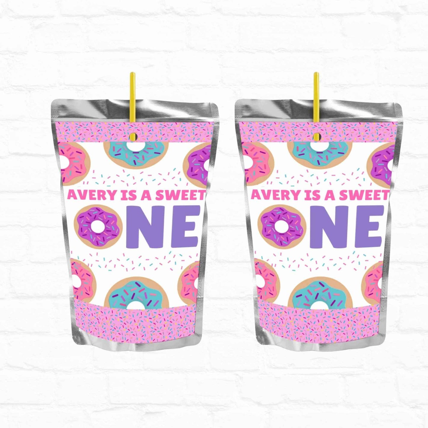 Donut Birthday Sweet One Personalized Juice Pouch Labels| Instant Download