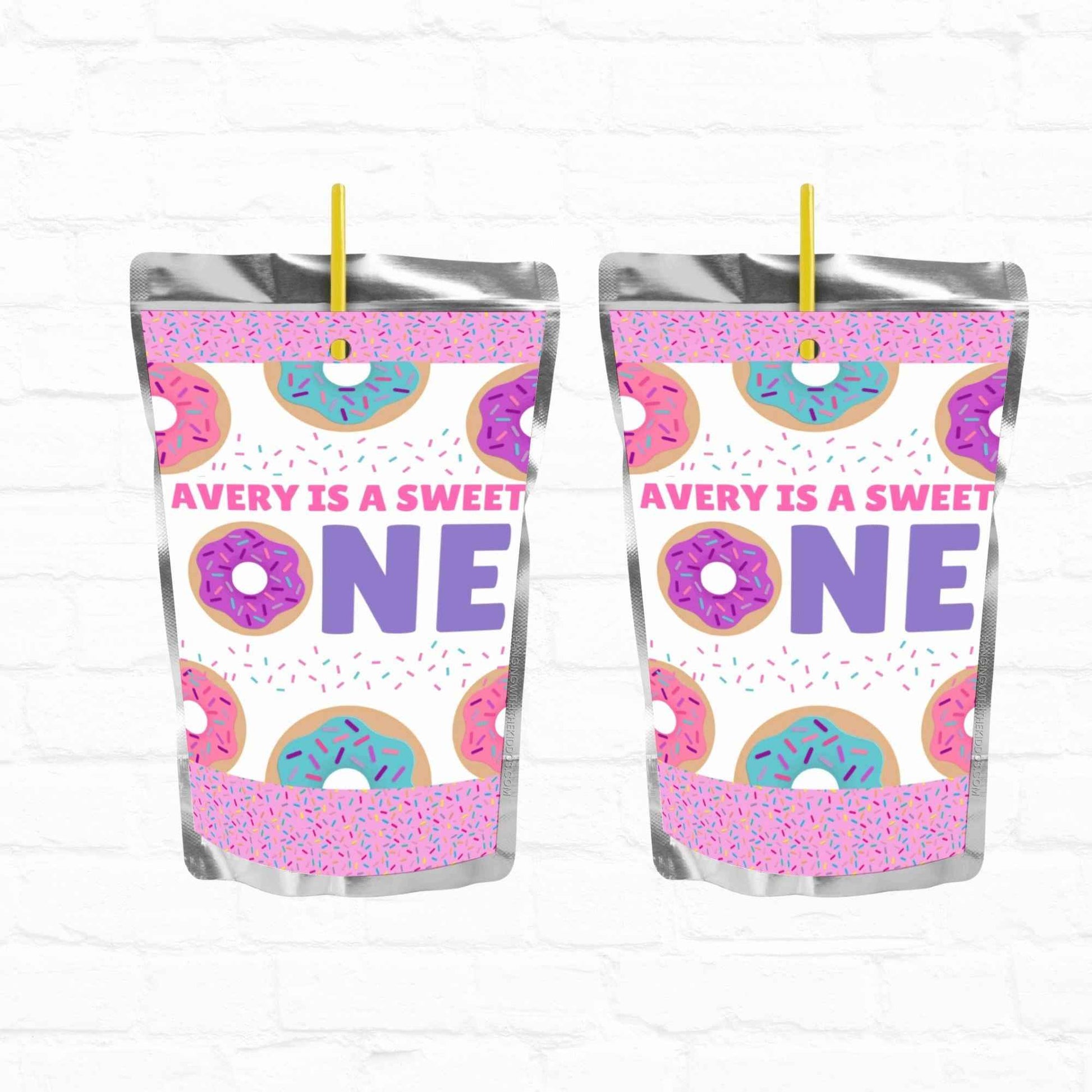Donut Birthday Sweet One Personalized Juice Pouch Labels| Instant Download