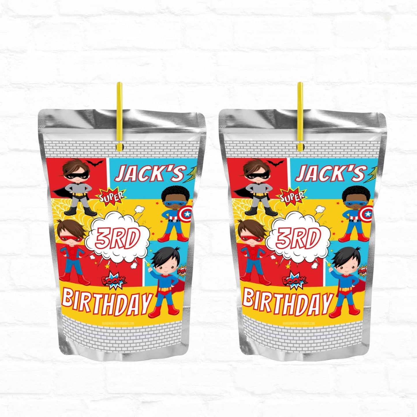 Superhero Birthday Party Personalized Juice Pouch Labels| Instant Download
