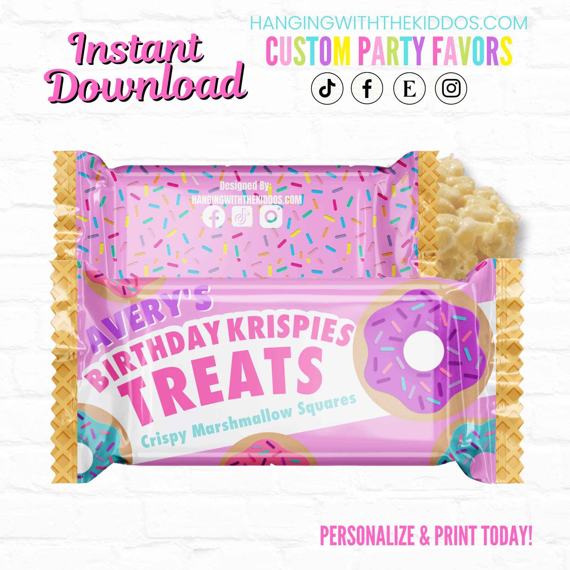 Donut Birthday Sweet One Personalized Rice Krispy Treats Wrappers| Instant Download