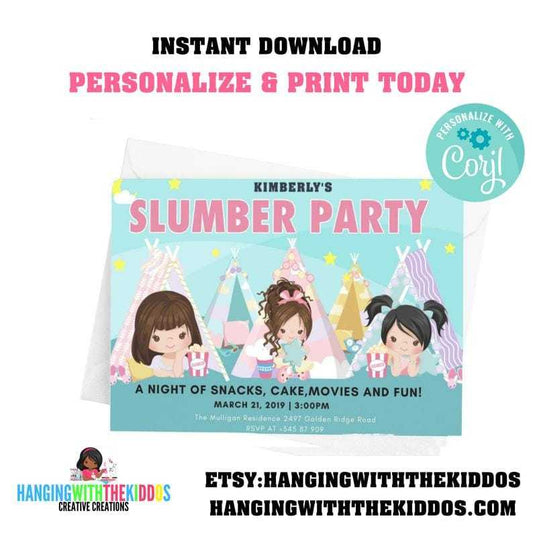 Slumber Party Invitation| pajama party | Sleepover Birthday Invitations, Tween Girls