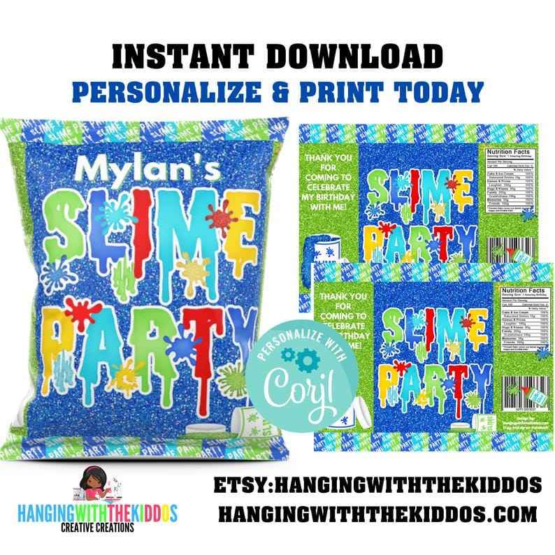 Slime Birthday Party Custom Treat Bags Favors | DIY Slime Party Chip Bags