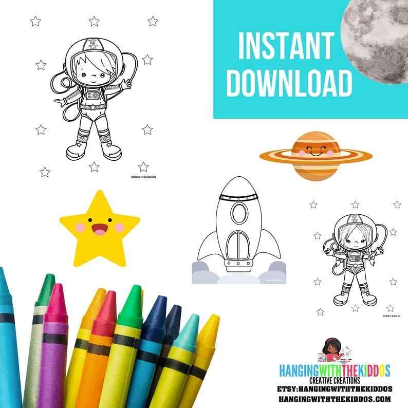 Outer Space Fun Activity Coloring Book| Space Coloring sheets Printable for Kids| INSTANT DOWNLOAD | Space Activity Coloring Pages