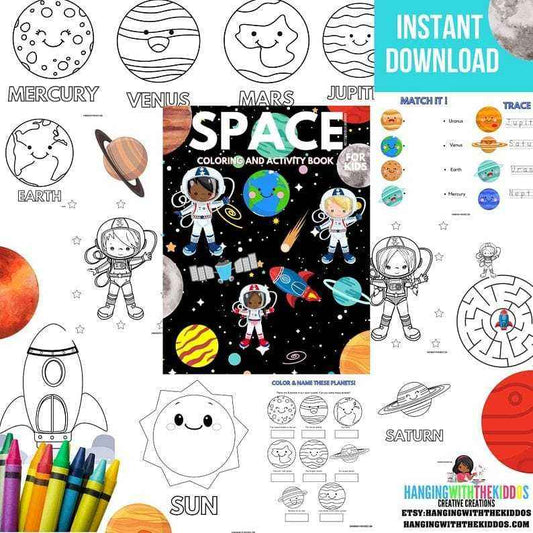 Outer Space Fun Activity Coloring Book| Space Coloring sheets Printable for Kids| INSTANT DOWNLOAD | Space Activity Coloring Pages