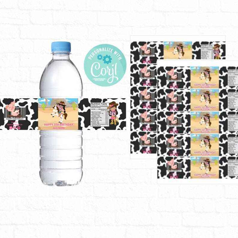 Cowgirl Personalized Spa Day Water Bottle Labels