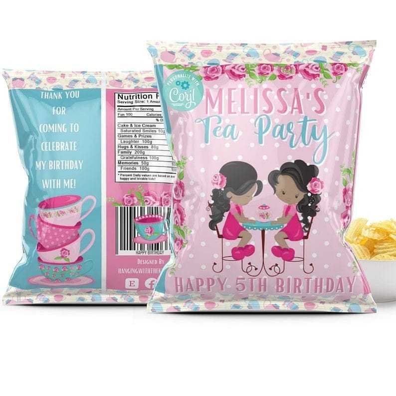 Tea Party Favors | Chip Bags Personalize & Print Today Goodie Bags| Tea Party Decorations