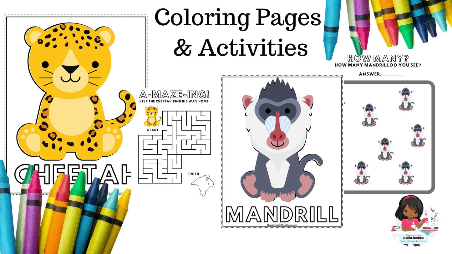 African Animals Coloring Book | Printable colouring book for Kids and Adults| Zoo Animal