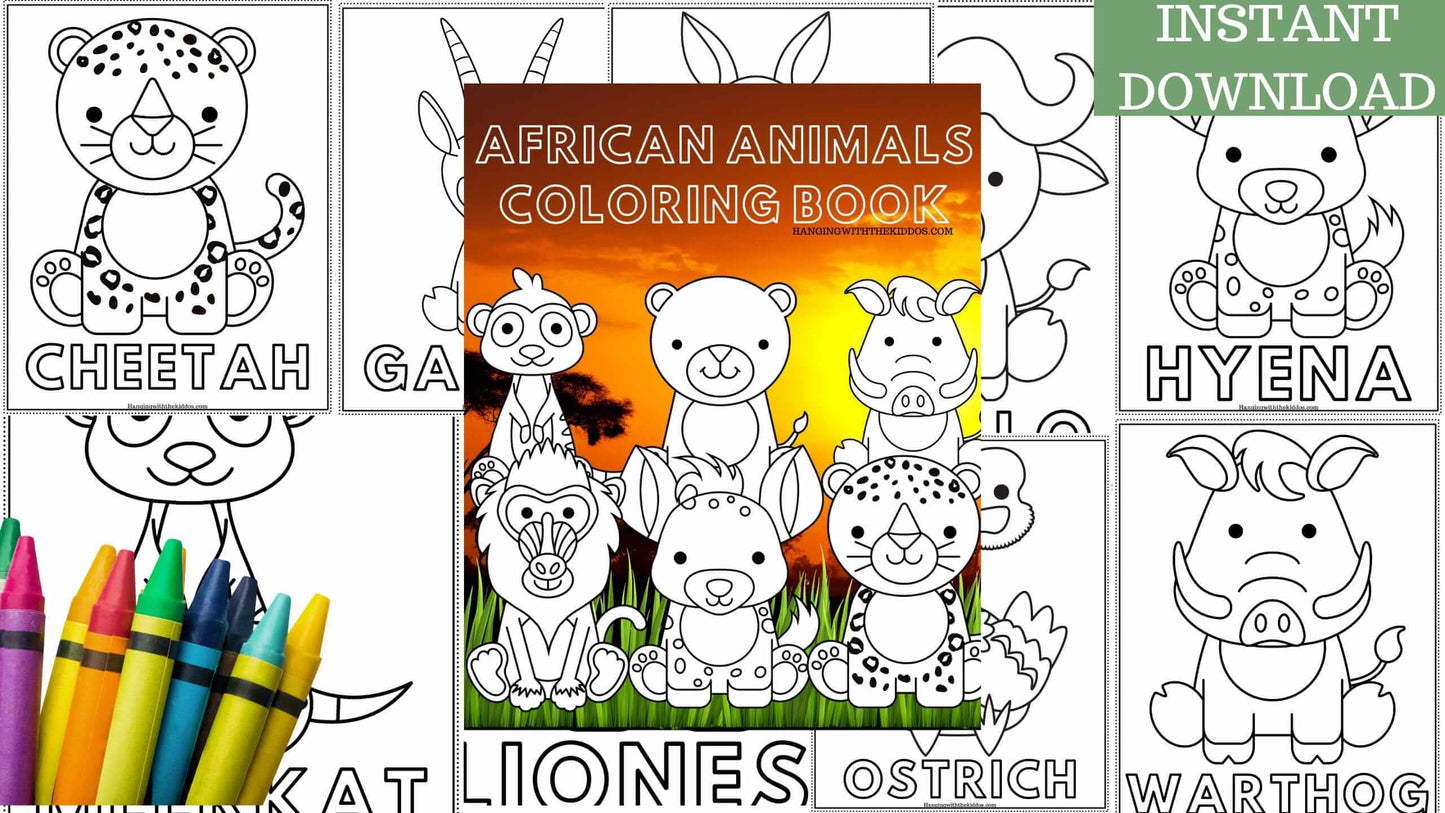 African Animals Coloring Book | Printable colouring book for Kids and Adults| Zoo Animal