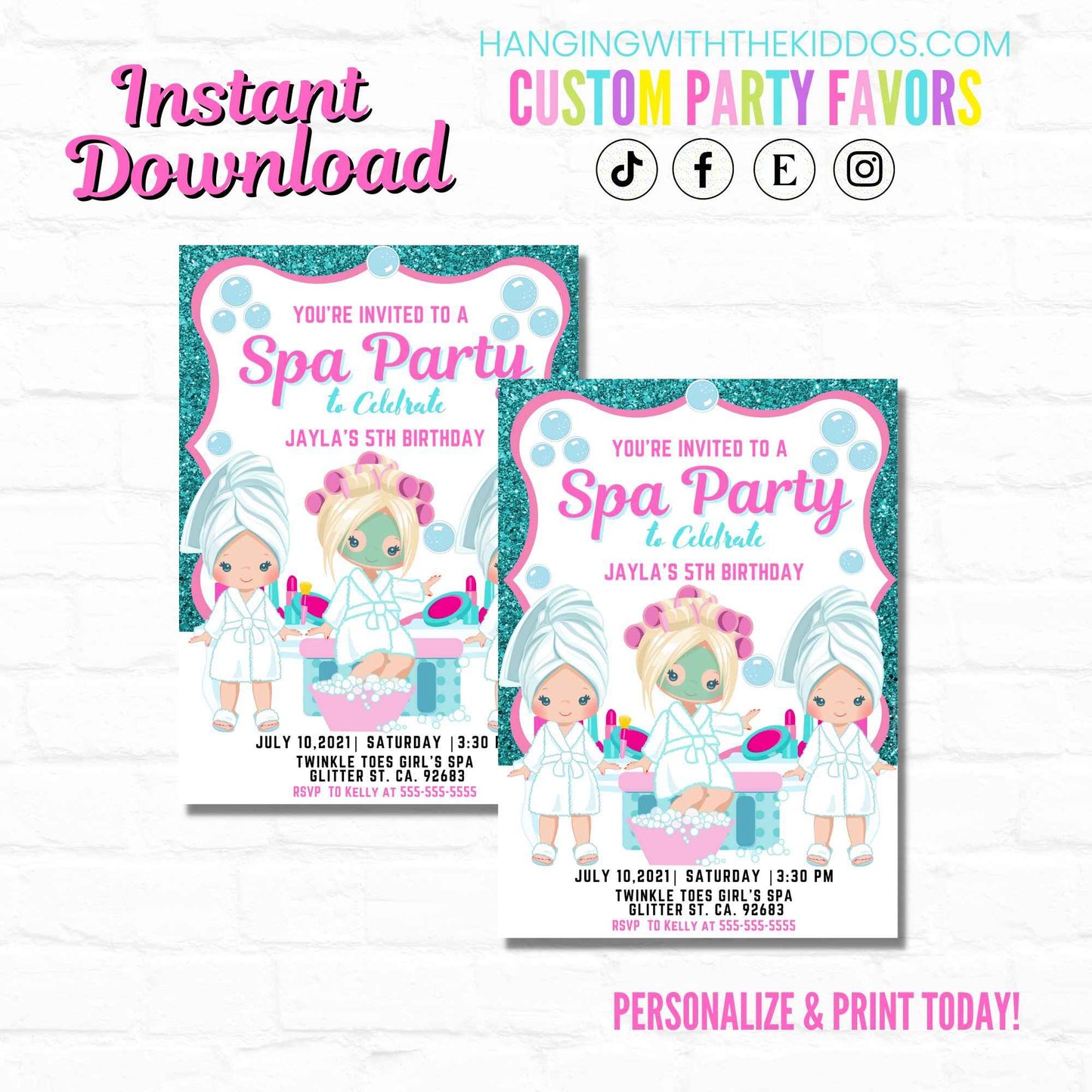 Tween Girls Spa Party Invitations| 5X7