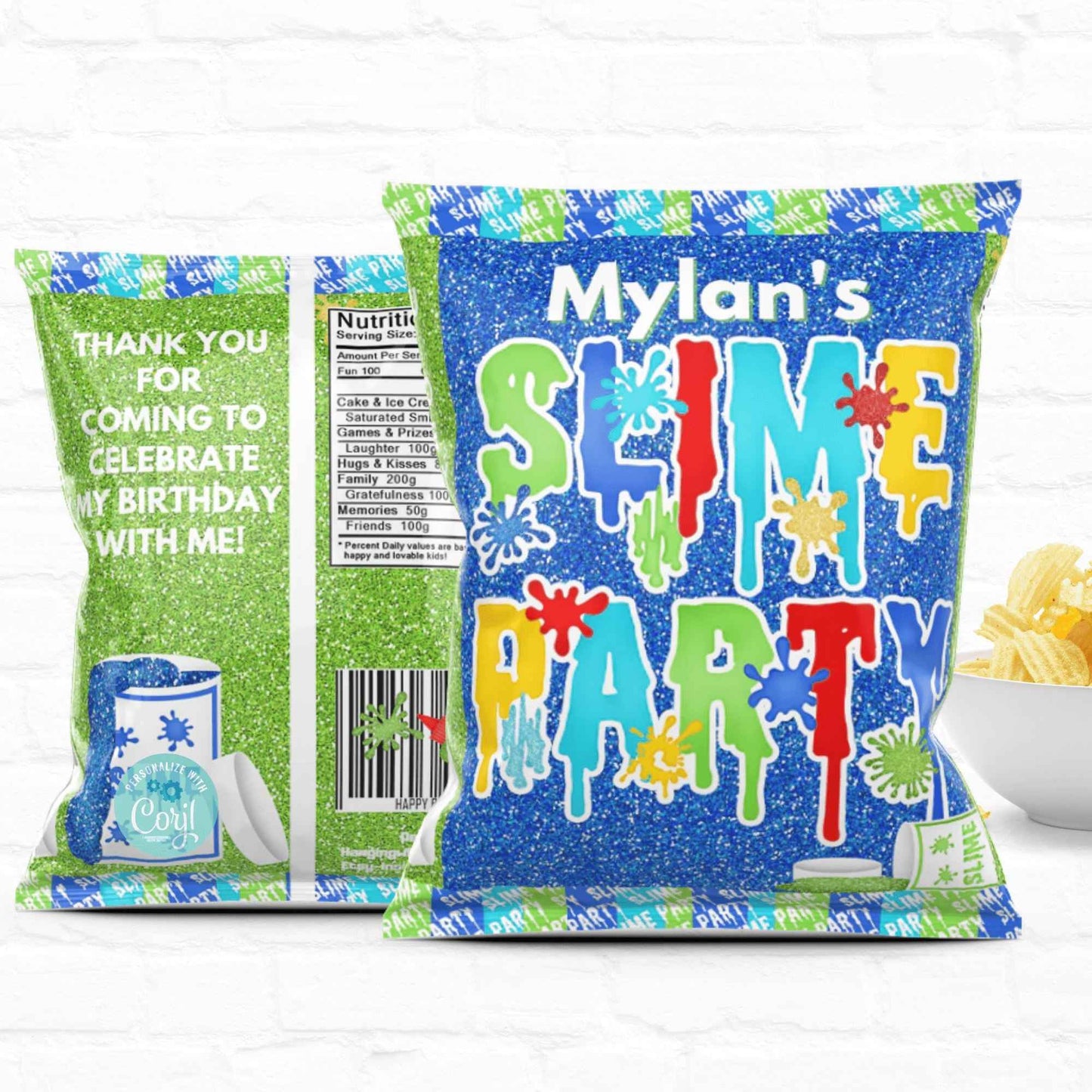 Slime Birthday Party Custom Treat Bags Favors | DIY Slime Party Chip Bags