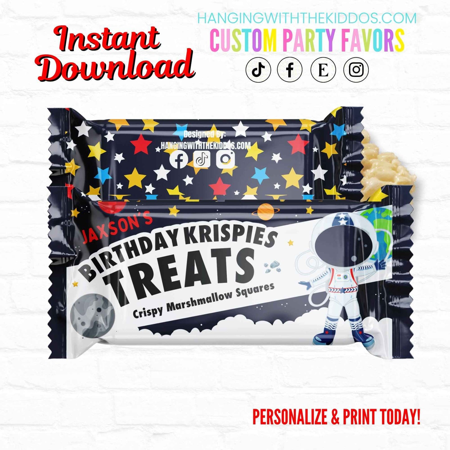 Space Birthday Personalized Rice Krispy Treats Wrappers| Instant Download