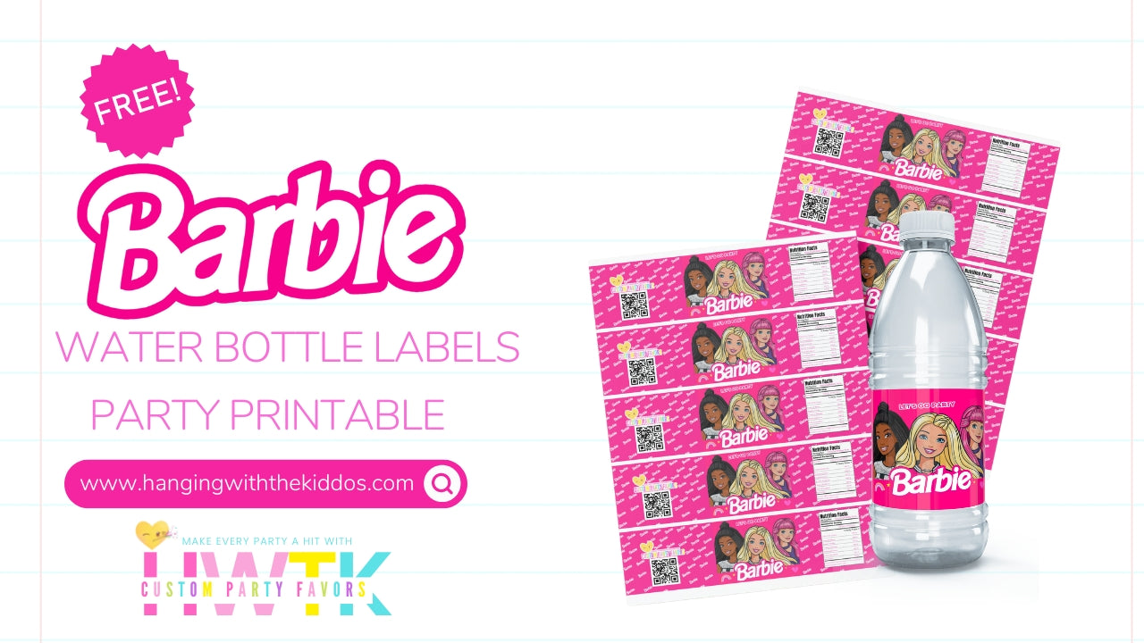Free Barbie Party Printable Water Bottle Labels Hanging with the Kiddos