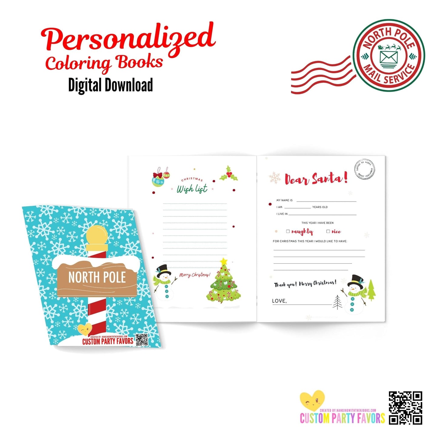 Personalized Christmas Coloring & Activity Books|Printable File 04