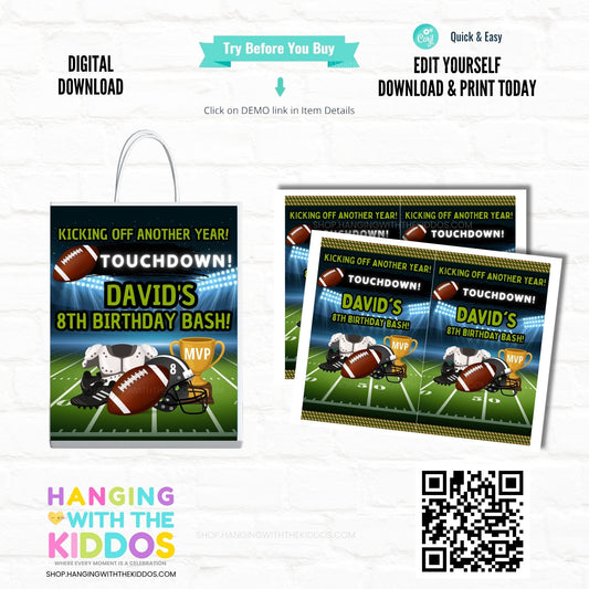Editable Football Gift Bag Label Printable