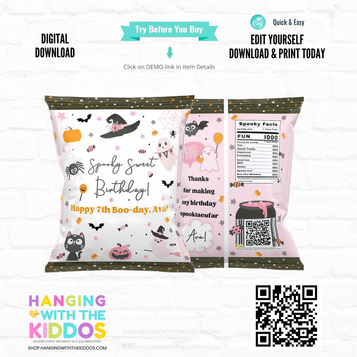 Spooky Party Chip Bag Wrapper | Editable Printable Favor