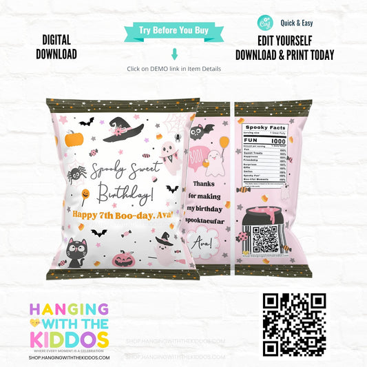 Spooky Party Chip Bag Wrapper | Editable Printable Favor