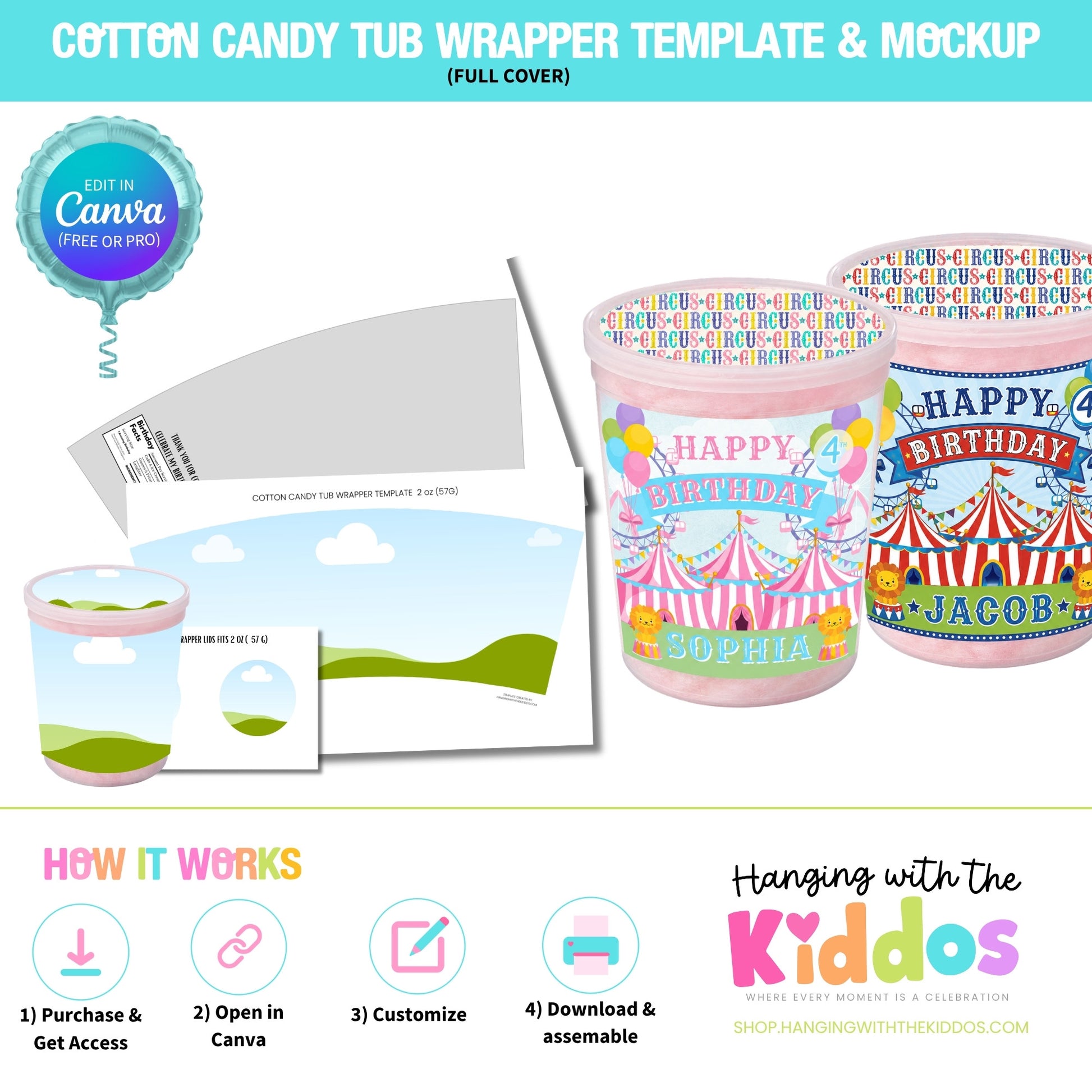 Cotton Candy Tub Wrapper Template 2 oz+ Mockup