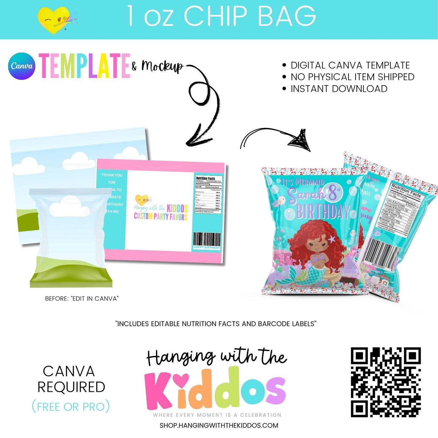 Chip Bag Template Canva | Editable Party Favor + Mockup