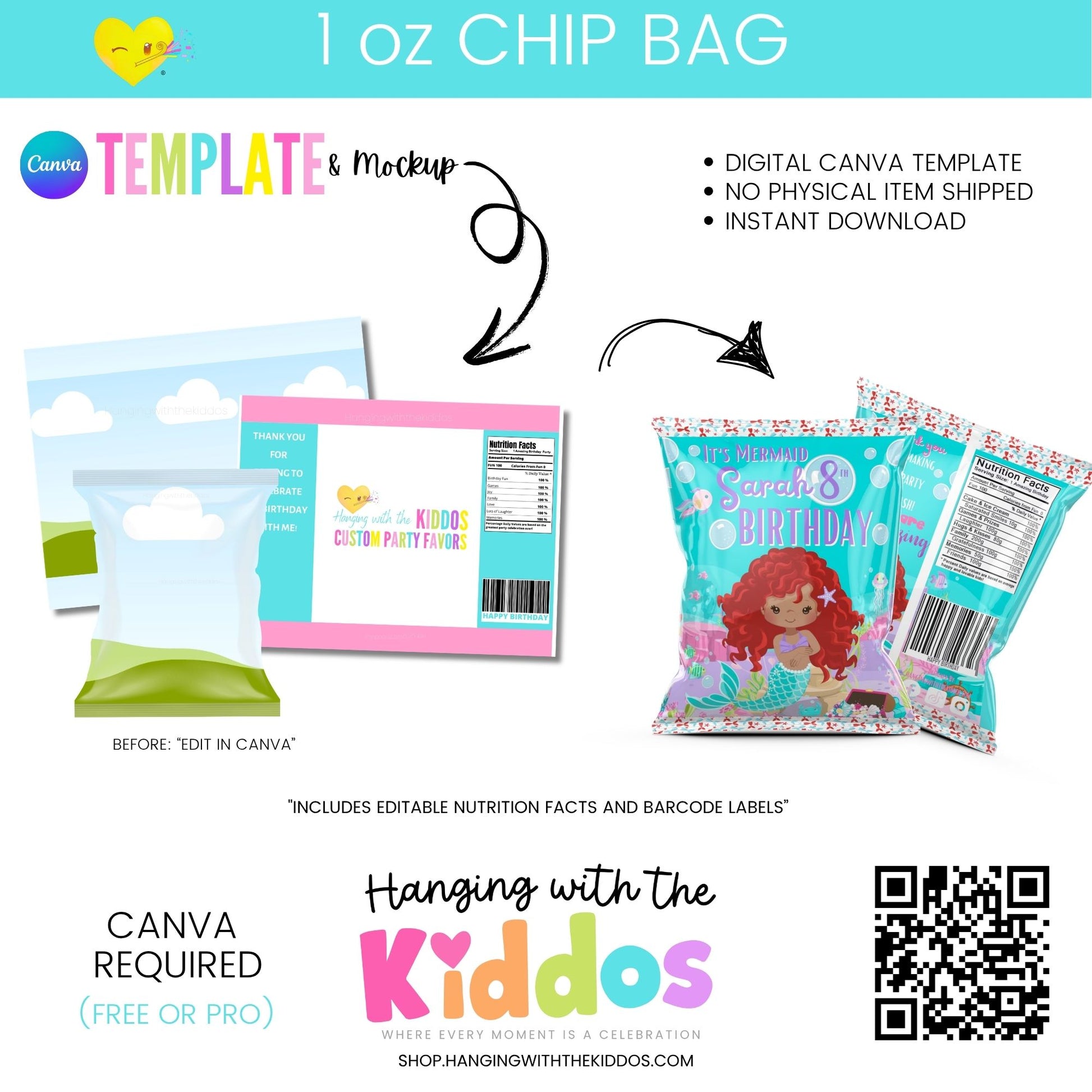 Chip Bag Template Canva | Editable Party Favor + Mockup