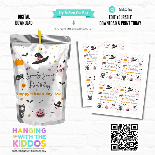 Spooky Party Juice Pouch Labels | Editable Printable