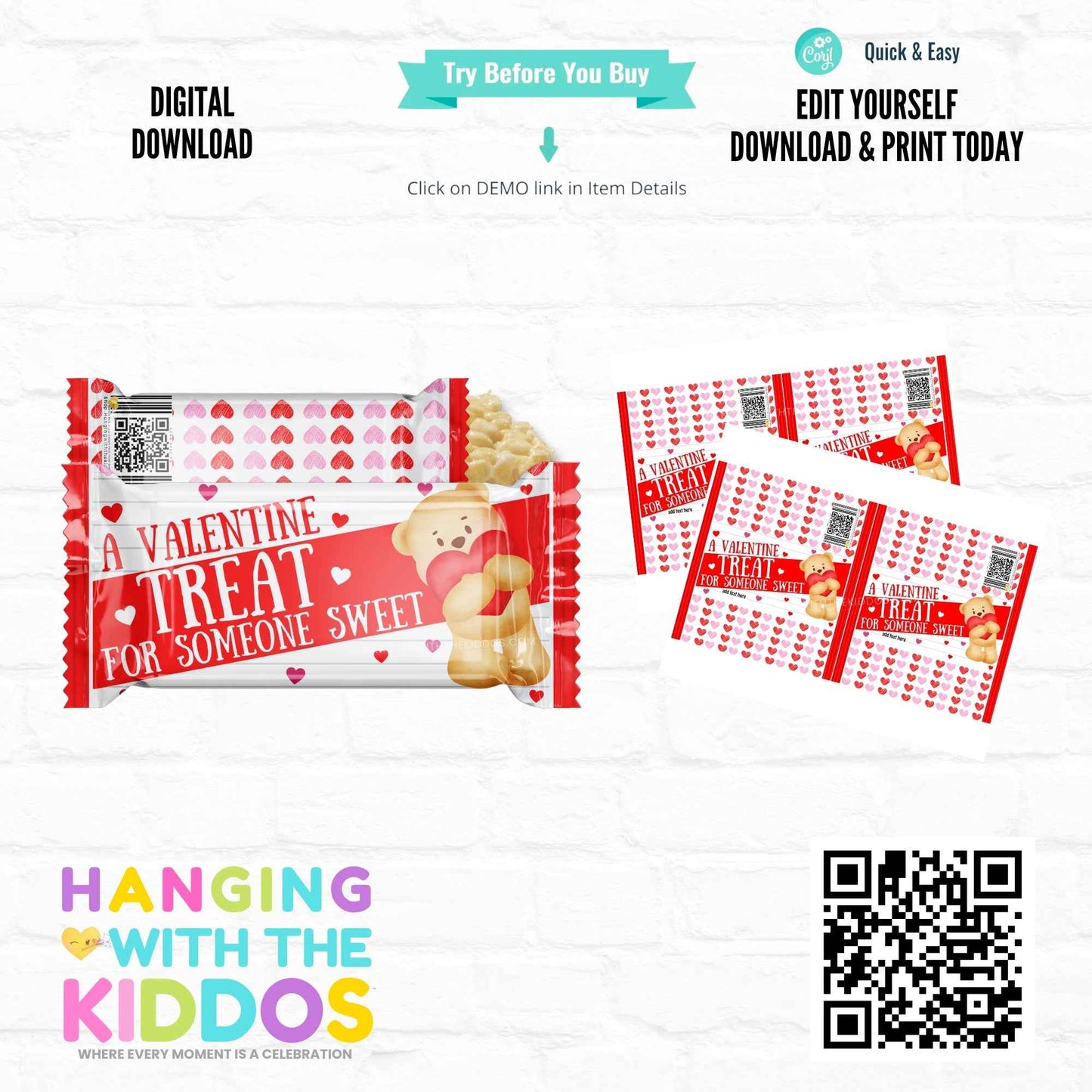 Valentine Rice Crispy Treat Wrapper Template - DIY Printable Favor