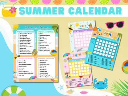 Editable Summer Calendar for Kids