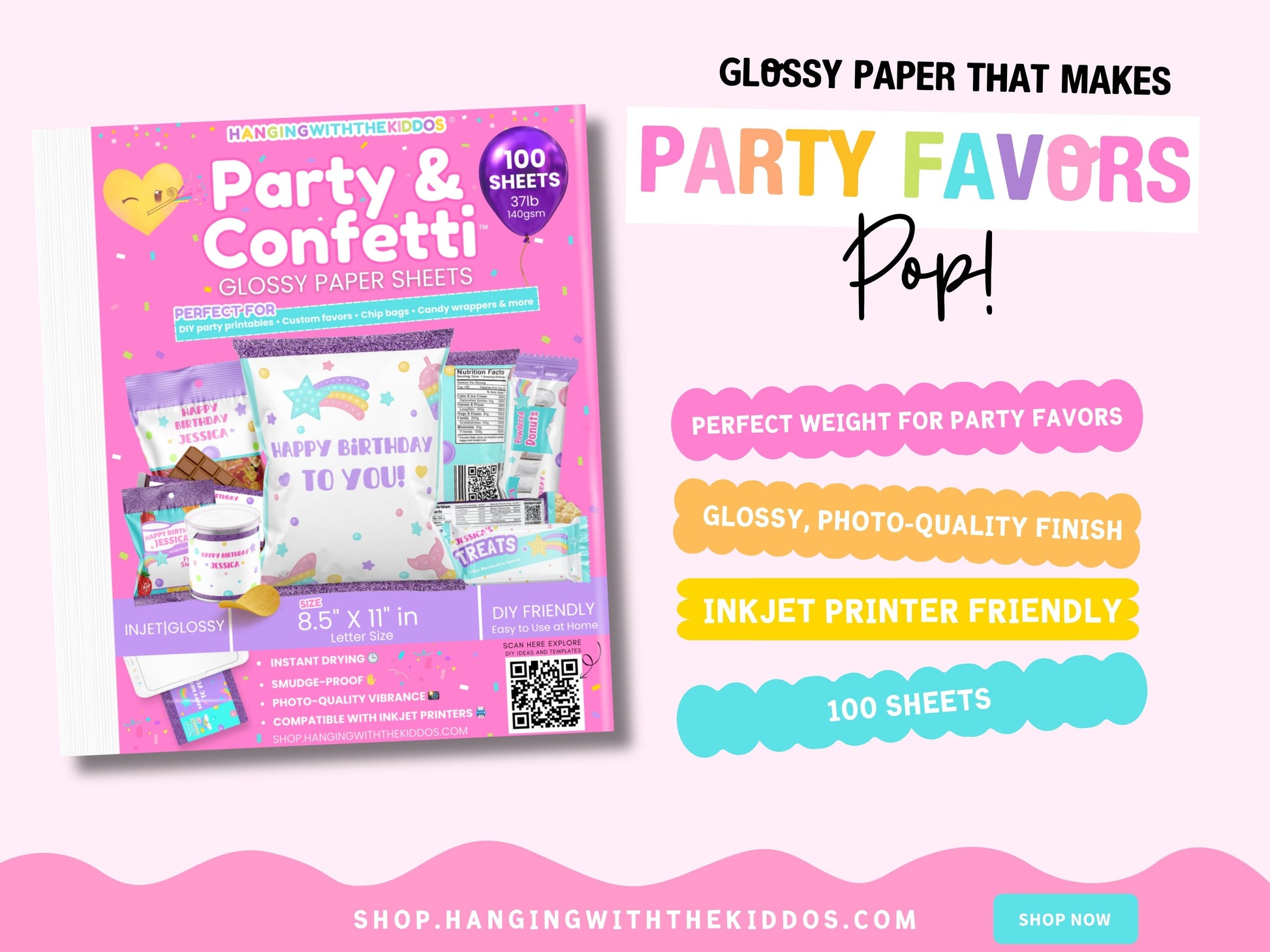 Party Favor Printing Starter Kit (3 Pack) – Glossy Paper + Printable Vinyl + Glossy Cardstock, 8.5x11