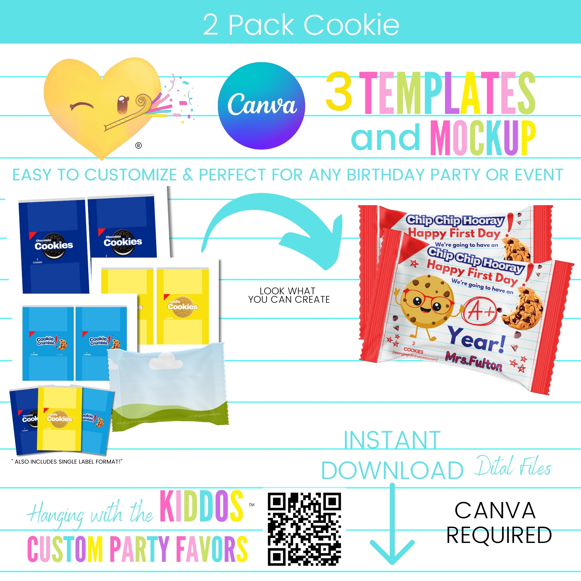 Create Custom Cookie Wrappers with 2 Pack Cookie Templates & Mockup ...