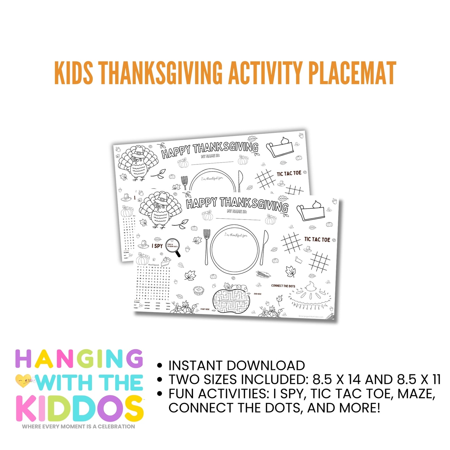 Fun Kids Thanksgiving Activity Placemat – Digital Download