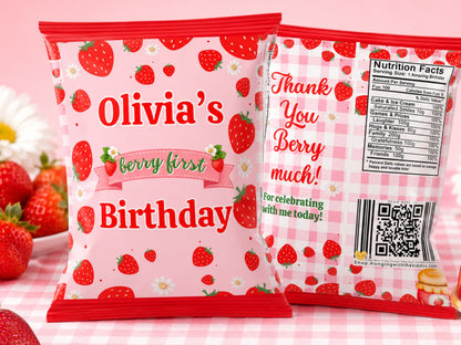 Berry First Birthday Chip Bag Template