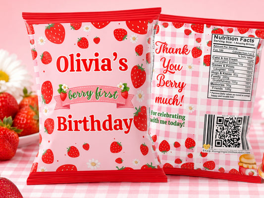 Berry First Birthday Chip Bag Template