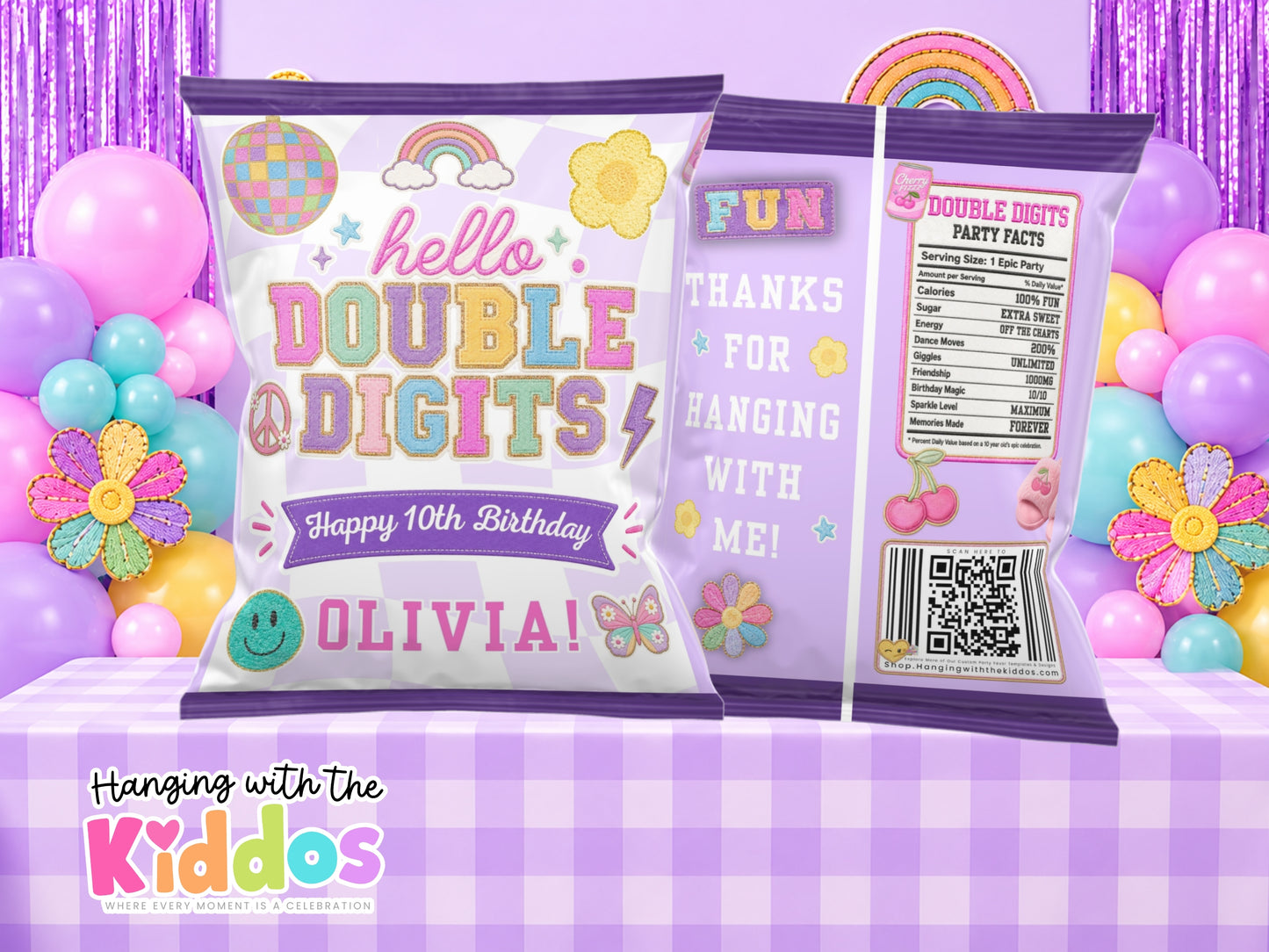 Double Digits Chip Bag Template Editable | Tween Birthday Party Favor Bag