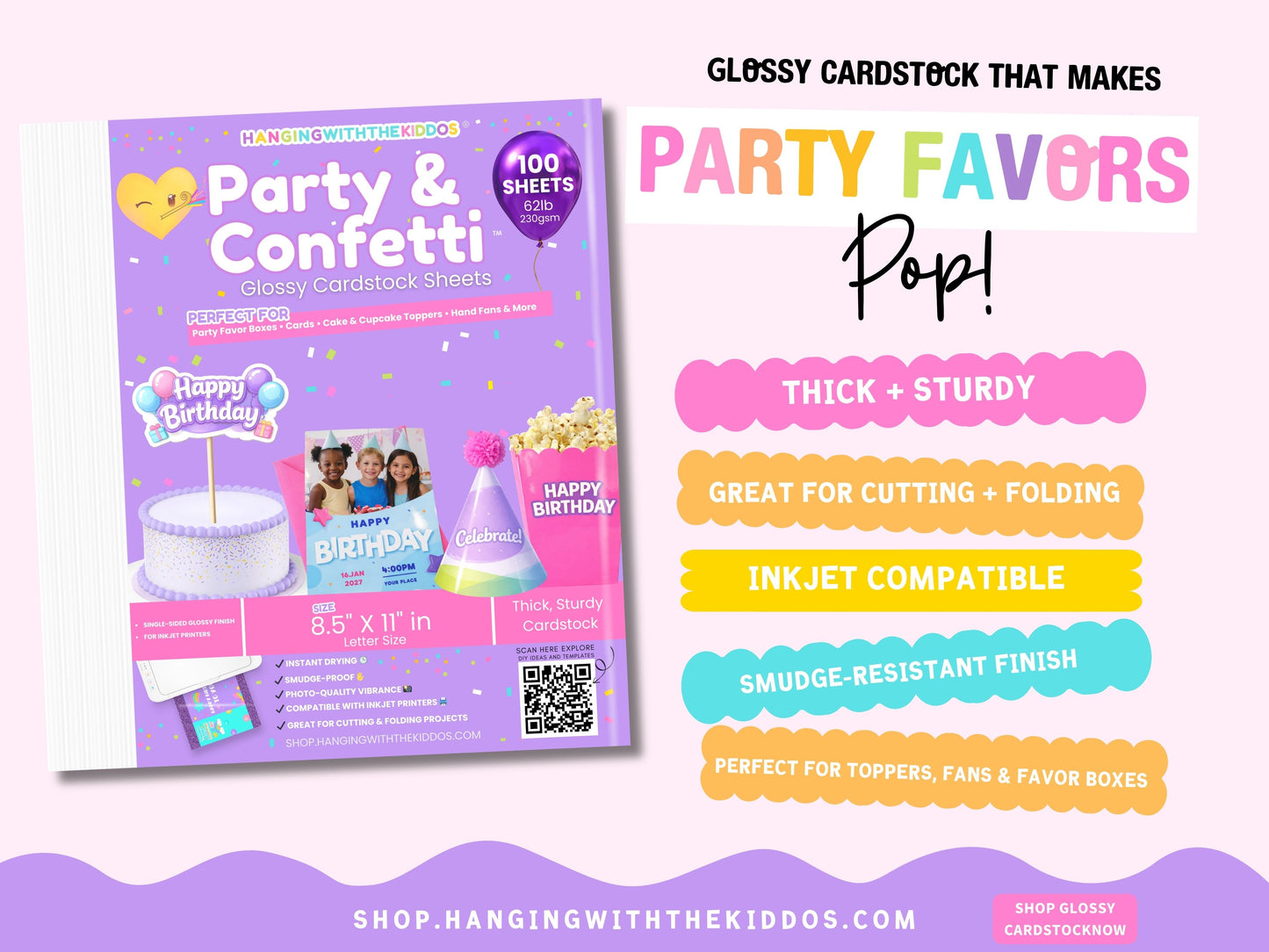 Party Favor Printing Starter Kit (3 Pack) – Glossy Paper + Printable Vinyl + Glossy Cardstock, 8.5x11