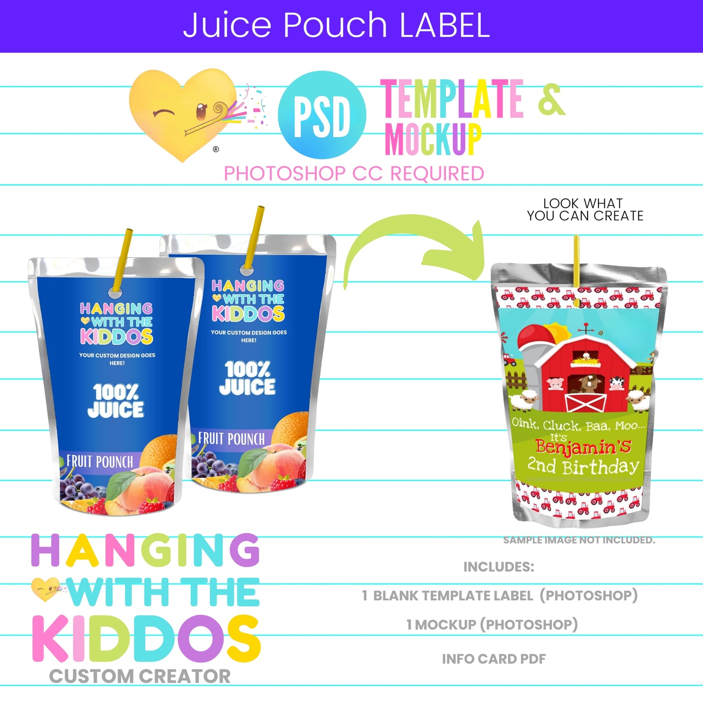 Juice Pouch Label Template and Mockup | Photoshop CC