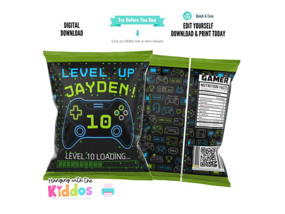 Gamer Birthday Chip Bag Template