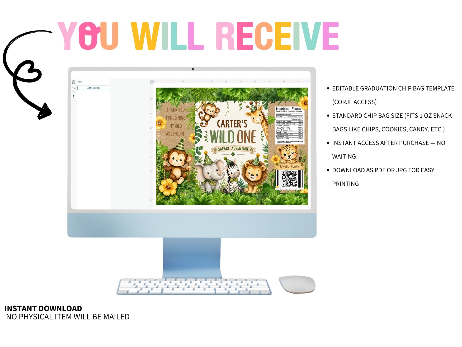 Wild One Safari Chip Bag Template