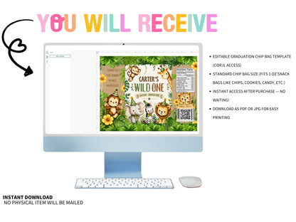 Wild One Safari Chip Bag Template
