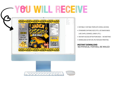Construction 1st Birthday Chip Bag Template | Digs Being One