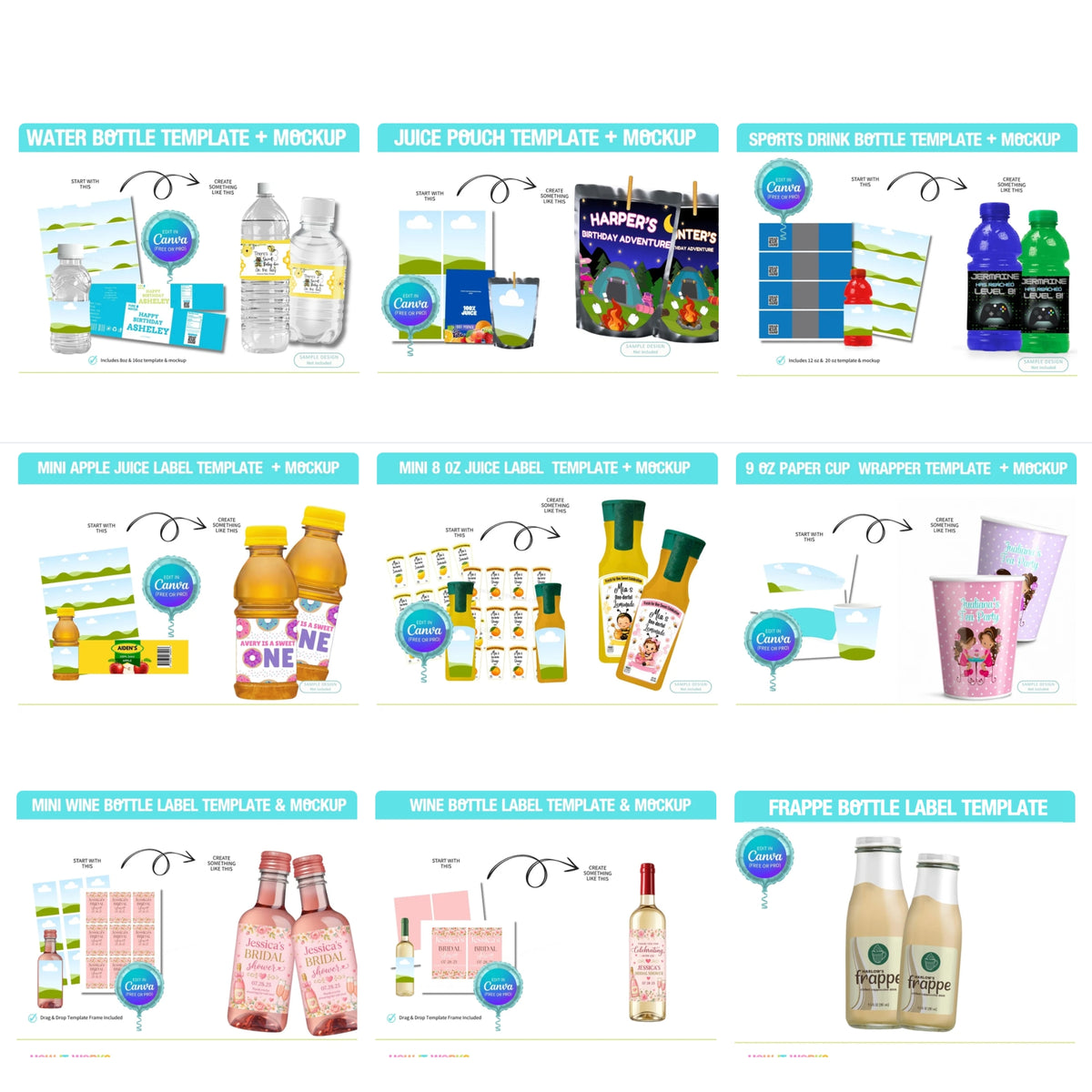 Drink Label Canva Templates | Water Bottle & Juice Labels
