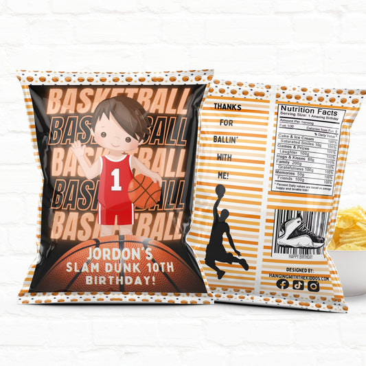 Personalized Basketball Party Favor Bags - Orange Hoops Design