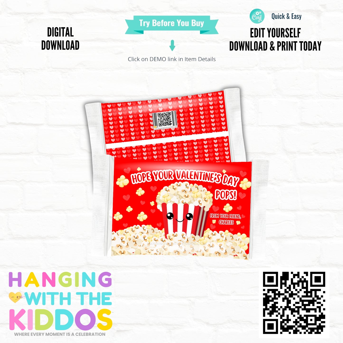 Valentine’s Day Popcorn Bag Wrapper Template