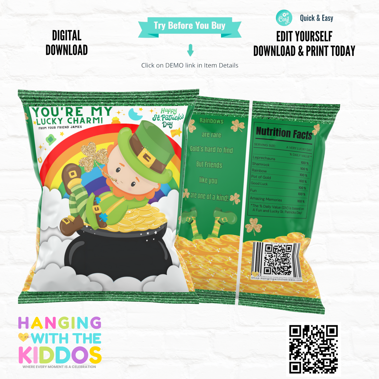 DIY St. Patrick’s Day Chip Bag Template with Leprechaun Design