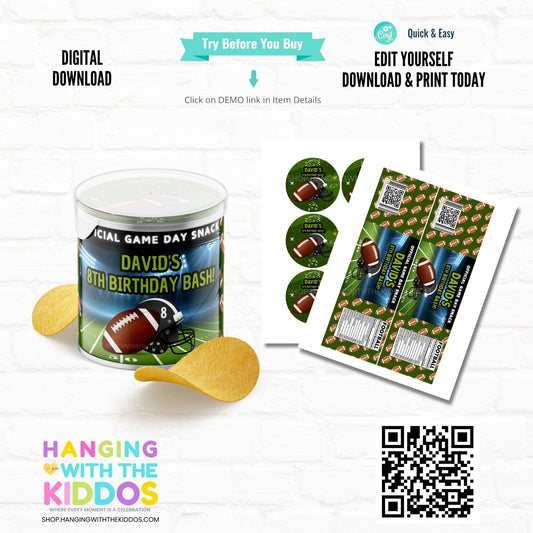 Editable Football Stacked Chips Can Wrapper