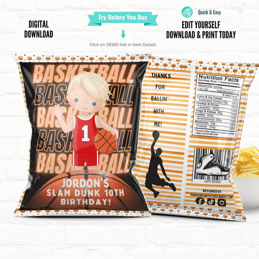 Editable Basketball Party Favor Bags - Slam Dunk Design | Instant Download