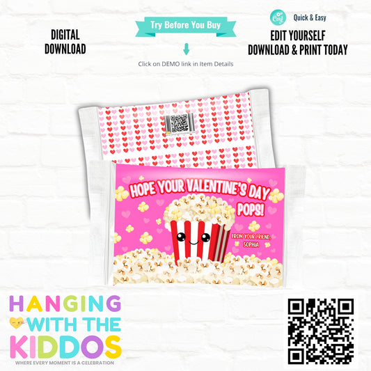 Pink Valentine’s Day Popcorn Bag Wrapper Template