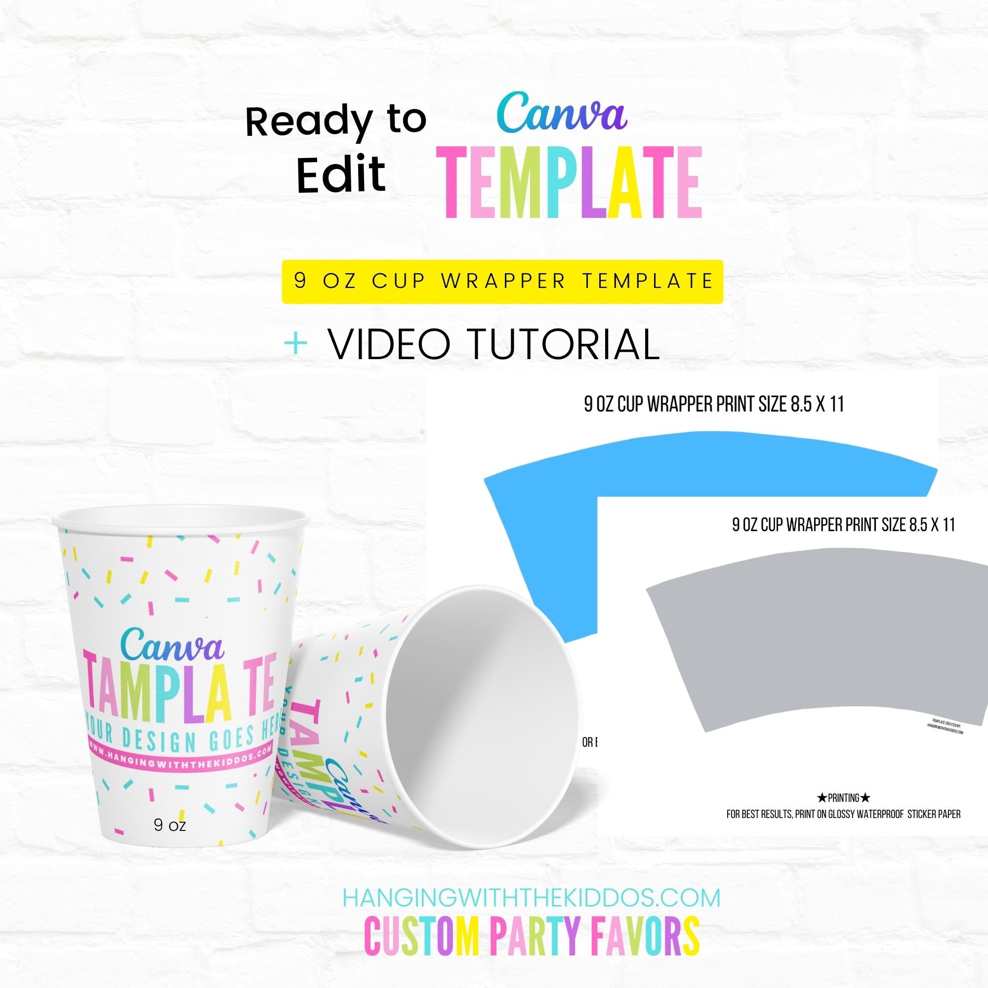 9 OZ Paper Cup Wrapper Template Instant Download | Canva Editable ...