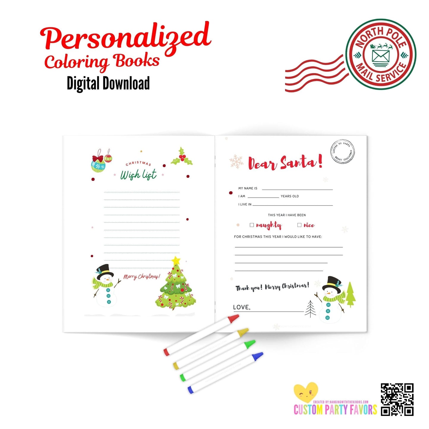 Personalized Christmas Coloring & Activity Books|Printable File 03