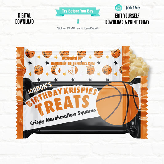 Customizable Basketball Rice Krispy Treat Wrappers - Digital Download