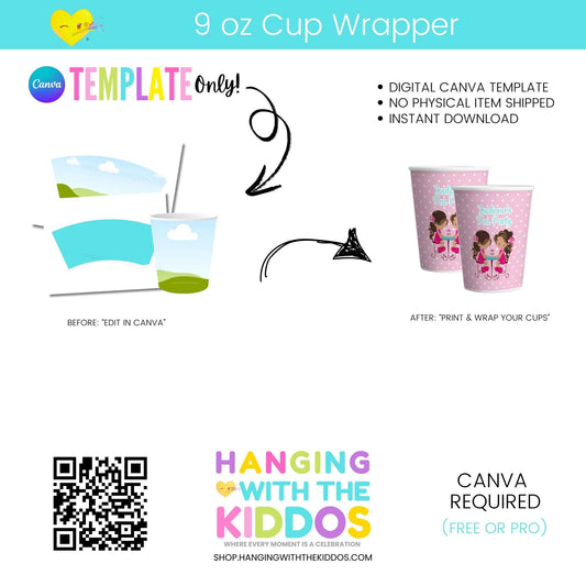 9 oz Paper Cup Wrapper Template & Mockup Hanging with the Kiddos